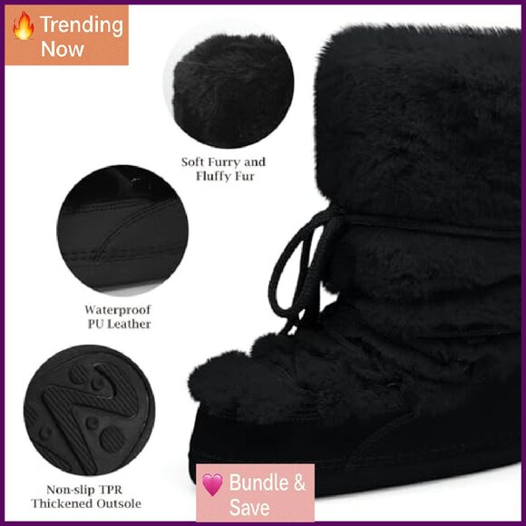 Faux Fur Snow Boots Women's Water Resistant Winter Boots Lace-Up Mid-Calf - Picture 5 of 7